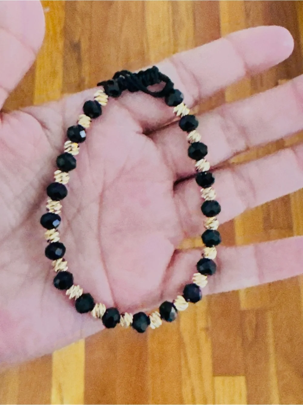 18K Gold Plated Beaded Adjustable Black and Gold Men's Bracelet. New